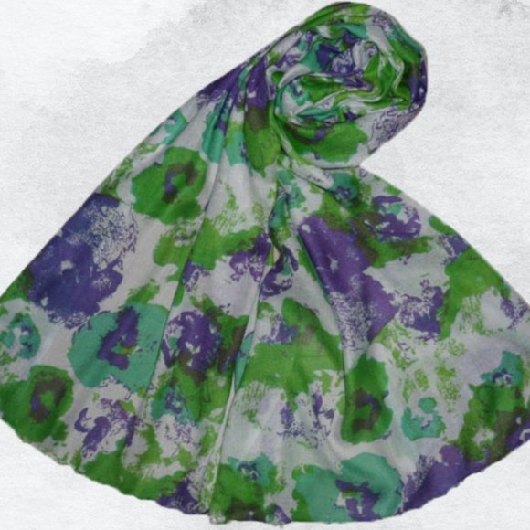 Modal Silk Screen Print Scarf Purple and Green - Picture 1 of 1
